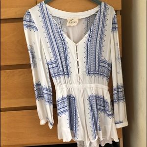 The Jetset Diaries Boho Blue and White Romper